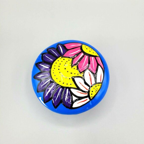 Hand Painted Ceramic Trinket Box with Lift Off Lid Bright Colorful Pottery Clay - Picture 2 of 7